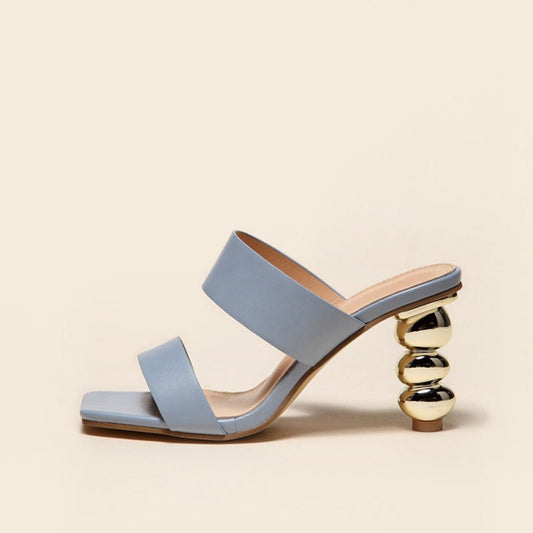 Geometric High Heel Square Toe Mule Sandals - Blue Grey