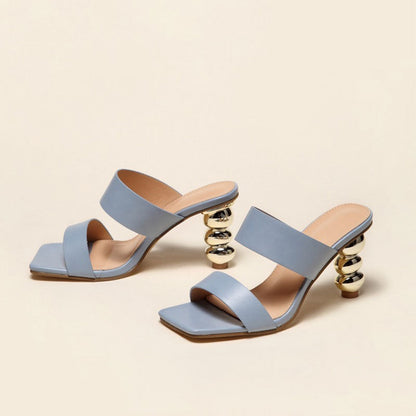 Geometric High Heel Square Toe Mule Sandals - Blue Grey