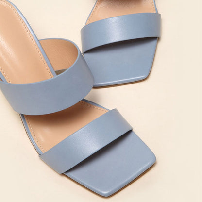 Geometric High Heel Square Toe Mule Sandals - Blue Grey