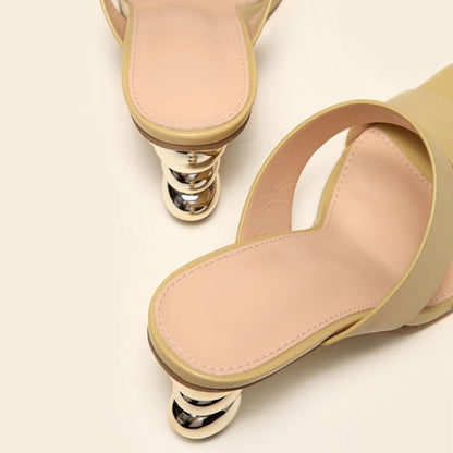 Geometric High Heel Square Toe Mule Sandals - Camel