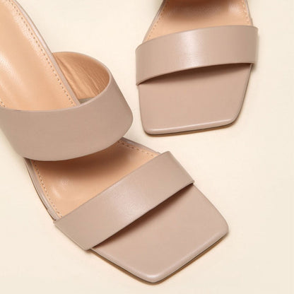 Geometric High Heel Square Toe Mule Sandals - Nude