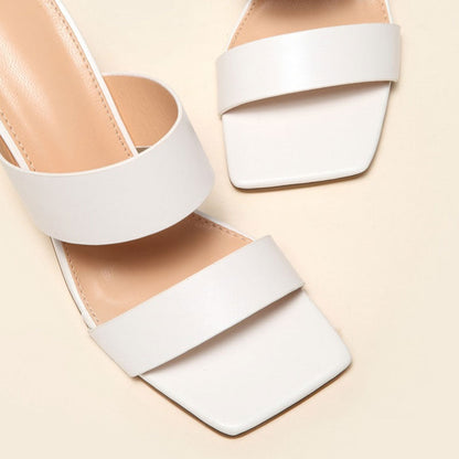 Geometric High Heel Square Toe Mule Sandals - White