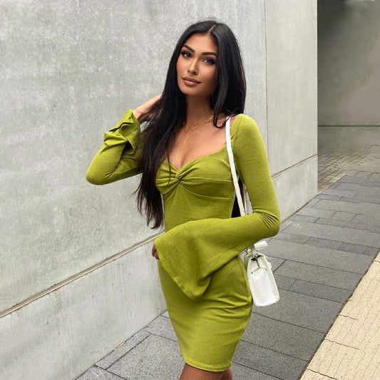 Long Sleeve Bodycon Mini Dress - Green