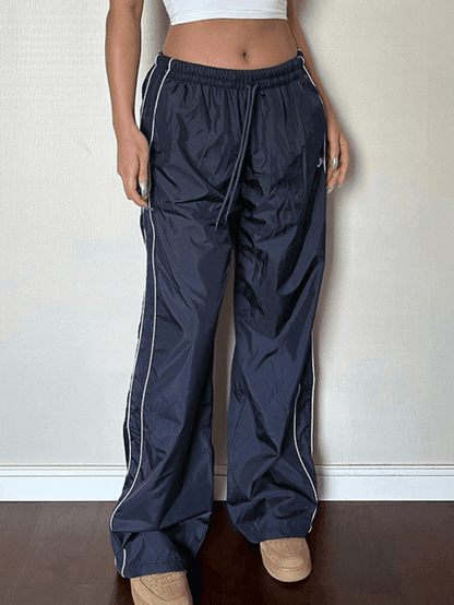 Piping Detail Wide Leg Parachute Pants