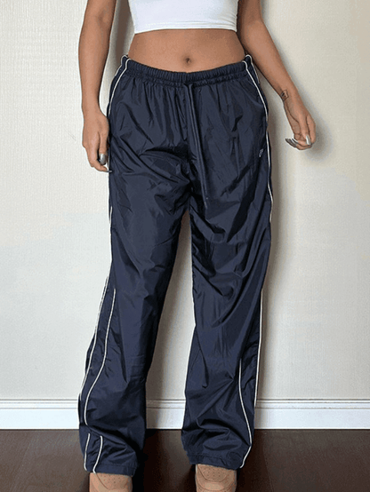 Piping Detail Wide Leg Parachute Pants