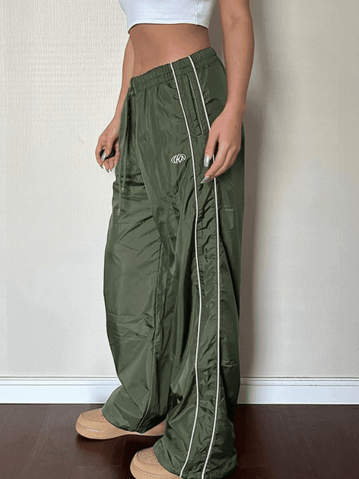 Piping Detail Wide Leg Parachute Pants