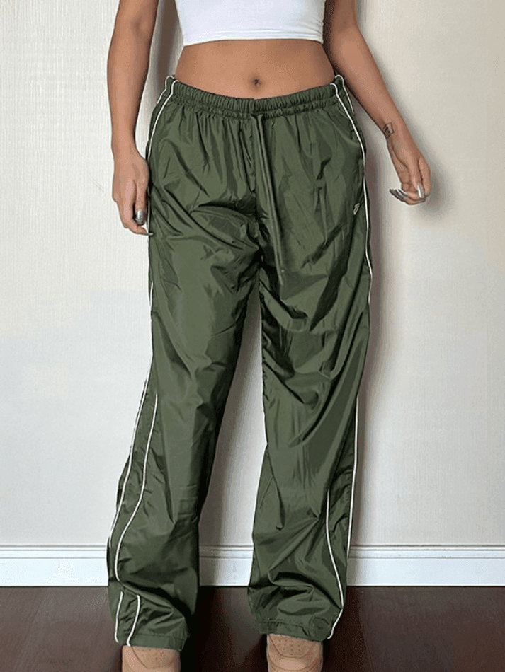 Piping Detail Wide Leg Parachute Pants