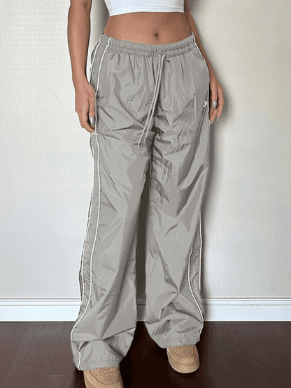 Piping Detail Wide Leg Parachute Pants