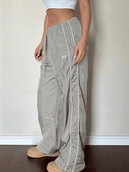 Piping Detail Wide Leg Parachute Pants