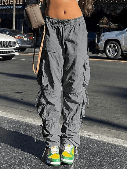 Pocket Patched Drawstring Cargo Pants