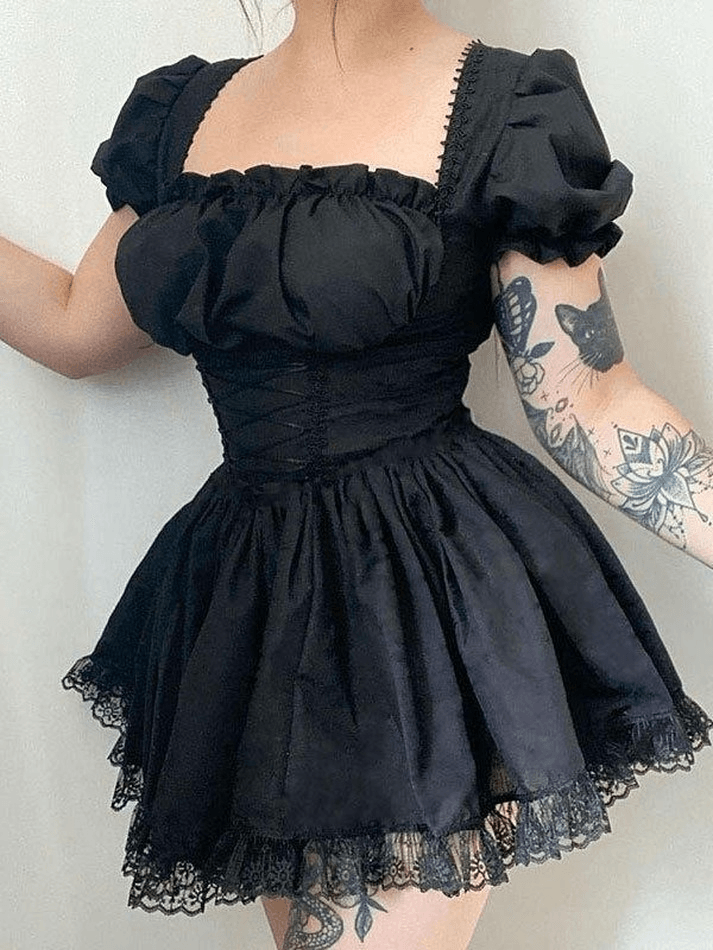 Puff Sleeve Corset Tie Mini Dress