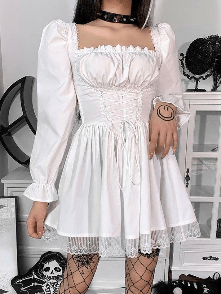 Puff Sleeve Corset Tie Mini Dress