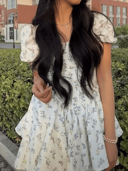 Puff Sleeve Floral Corset Mini Dress