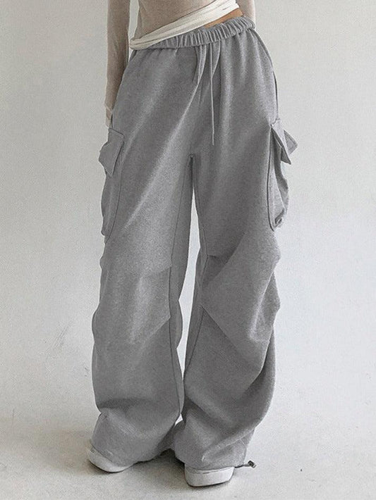 Solid Color Pocket Pleated Sweatpants