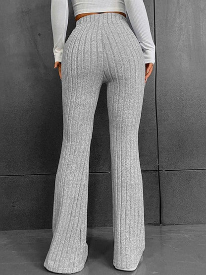 Solid Color Ribbed High Waist Flare Leg Pants