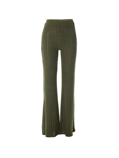 Solid Color Ribbed High Waist Flare Leg Pants