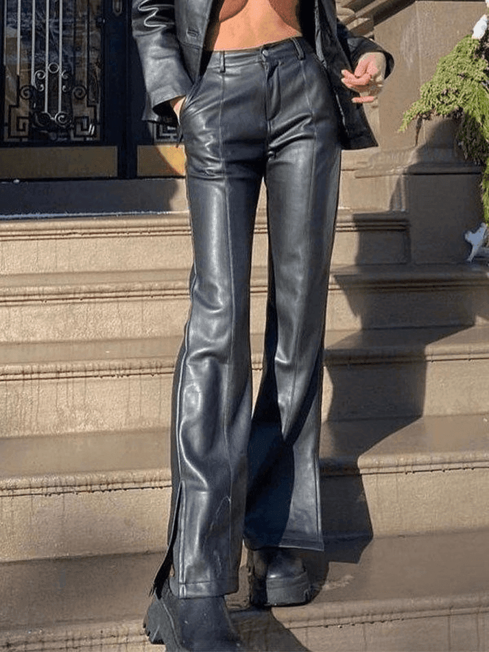 Split Flare Leg Pu Leather Pants