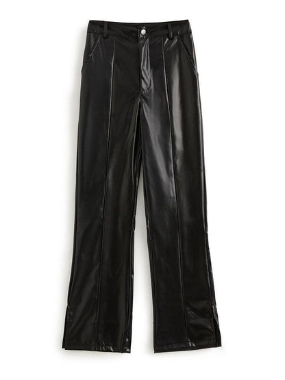 Split Flare Leg Pu Leather Pants