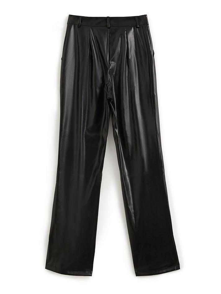 Split Flare Leg Pu Leather Pants