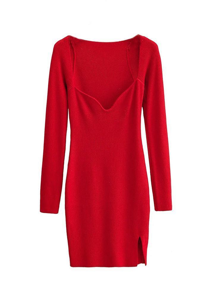 Split Long Sleeve Knit Mini Dress