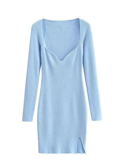 Split Long Sleeve Knit Mini Dress