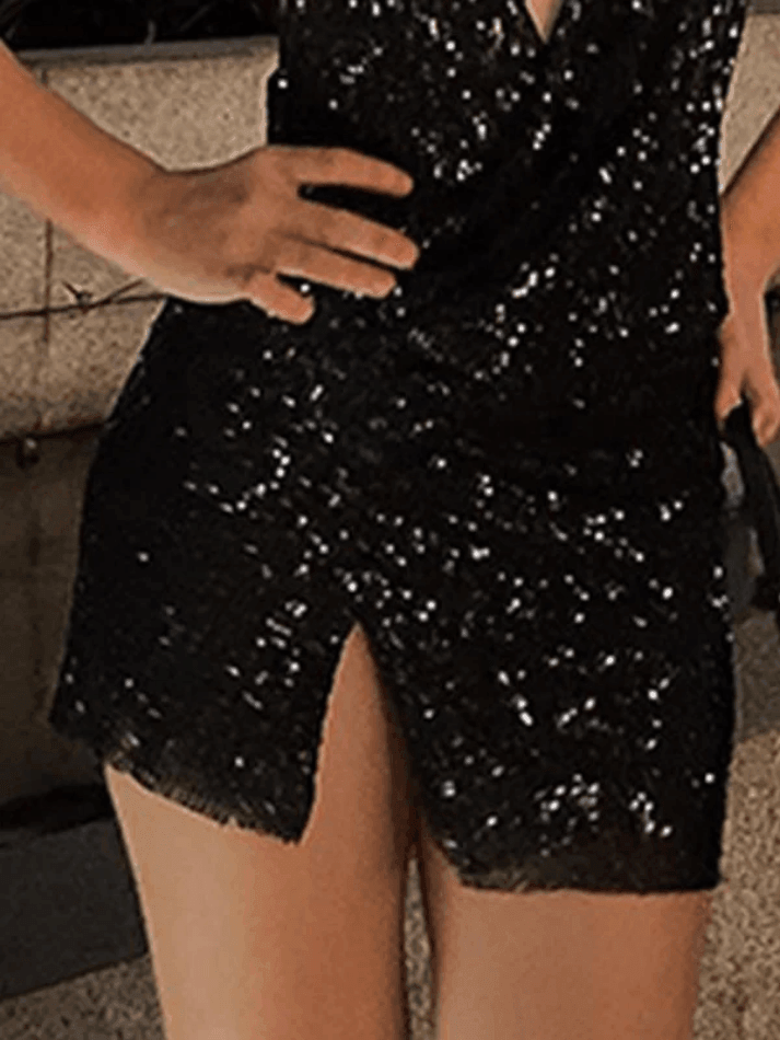 Split Sequin Halter Party Mini Dress