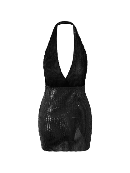 Split Sequin Halter Party Mini Dress