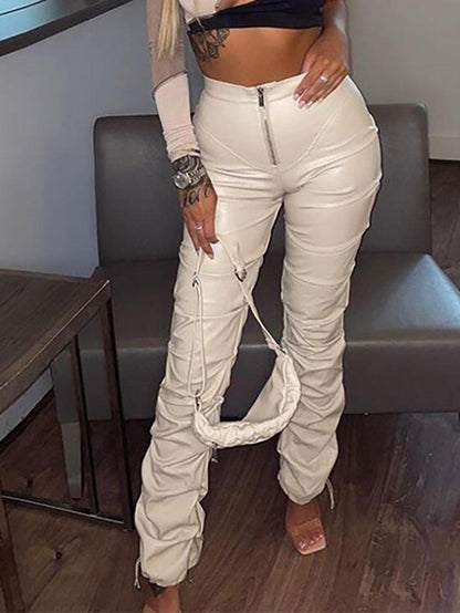 Stacked Pu Leather Pants