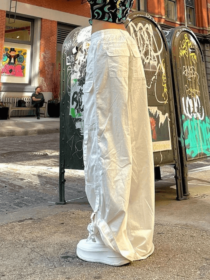 Straight Leg White Parachute Cargo Pants