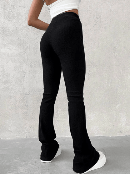 Stretchy Ribbed Flare Leg Pants