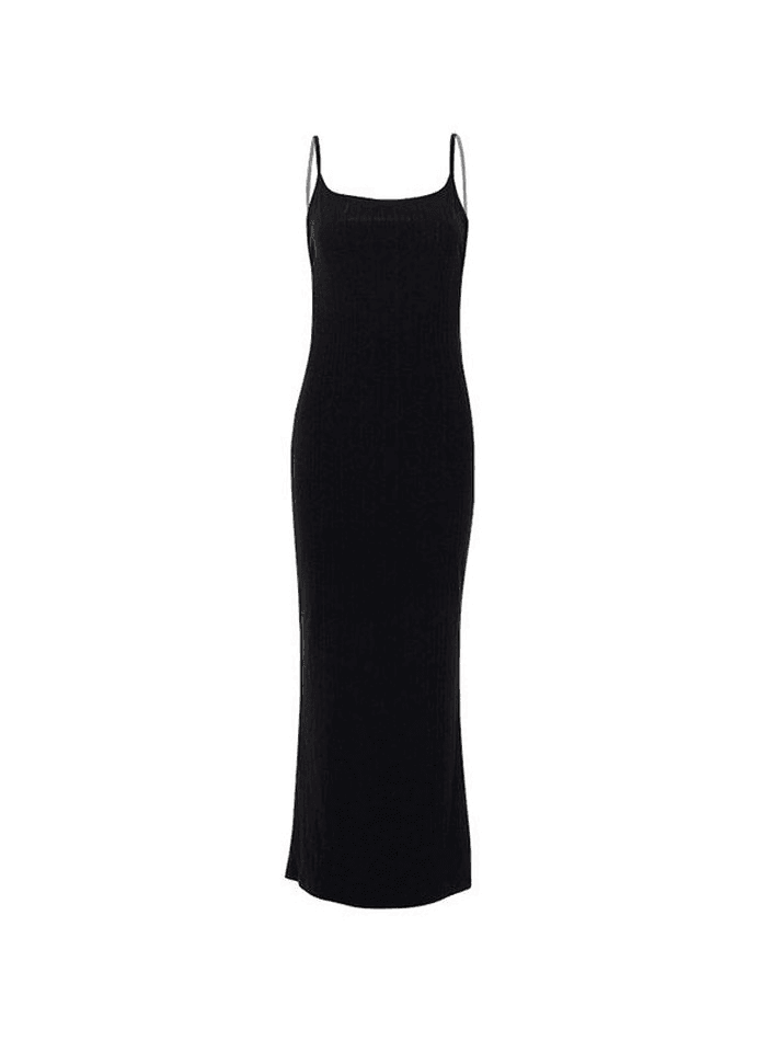 Tie Strap Ribbed Backless Maxi Dress