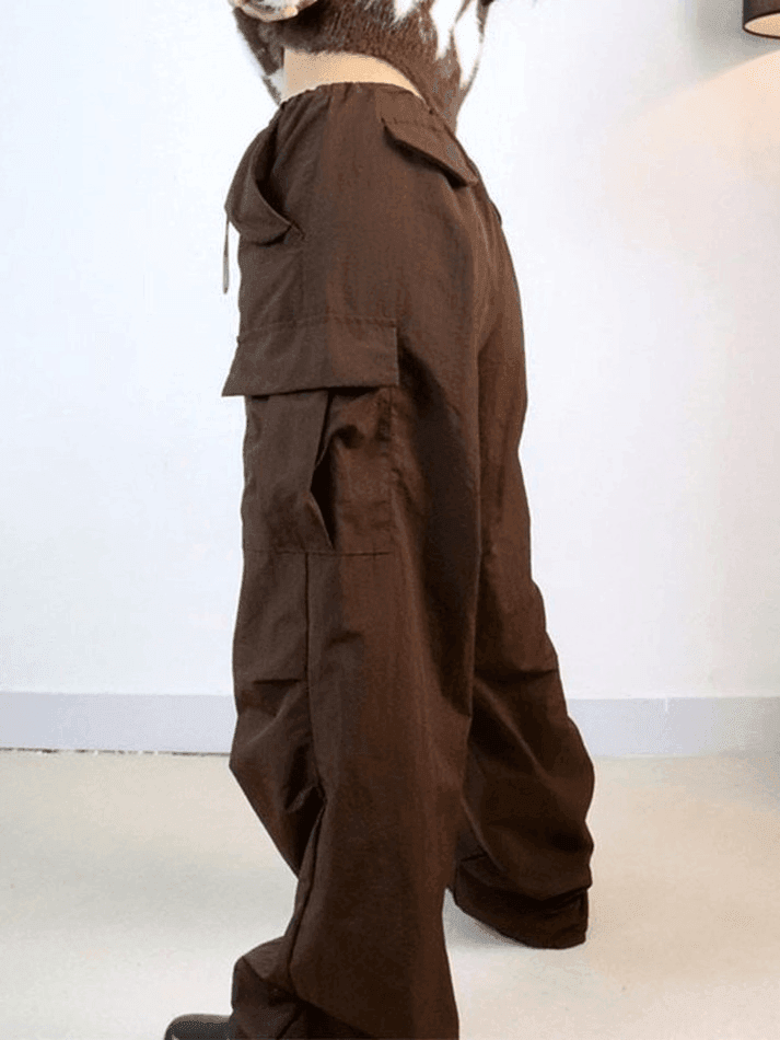 Vintage Brown Baggy Parachute Cargo Pants