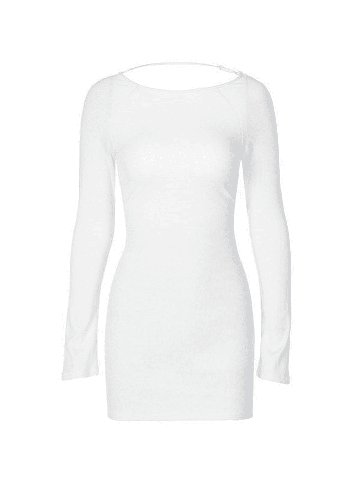 White Backless Long Sleeve Mini Dress