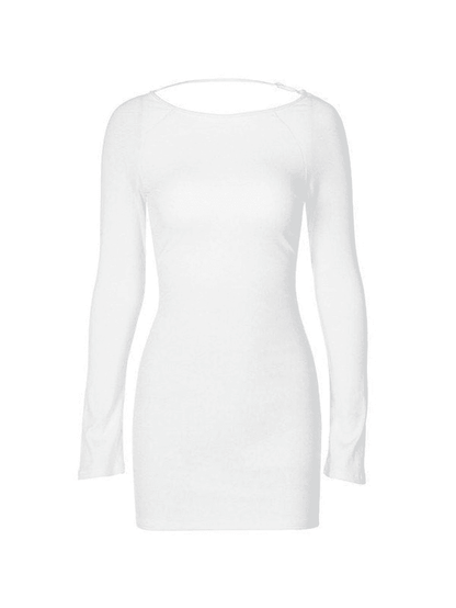 White Backless Long Sleeve Mini Dress