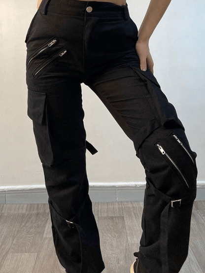 Zipper Strap Detail Cargo Pants