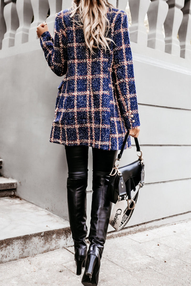 Fashion Street Plaid Turn-back Collar Outerwear(5 Colors)