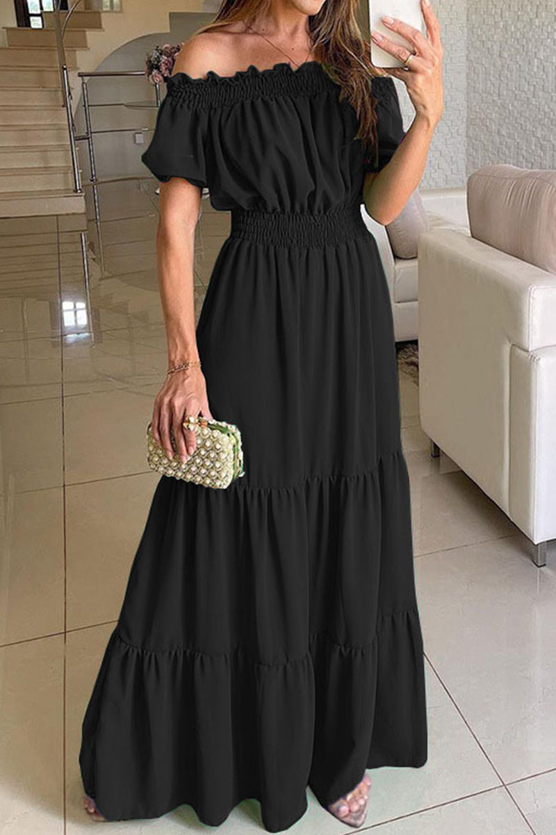 Sexy Elegant Solid Off the Shoulder Waist Skirt Dresses(7 Colors)