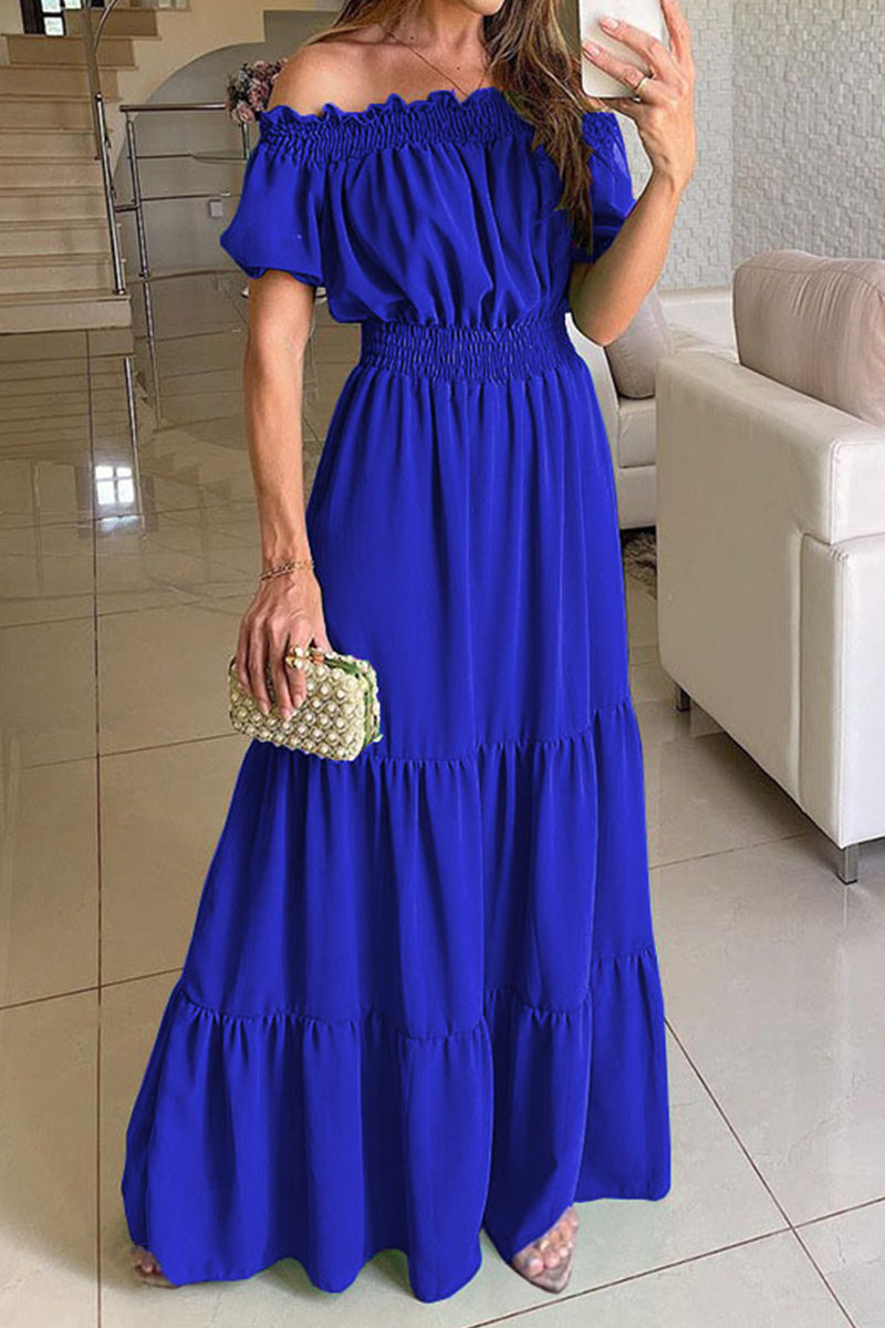 Sexy Elegant Solid Off the Shoulder Waist Skirt Dresses(7 Colors)