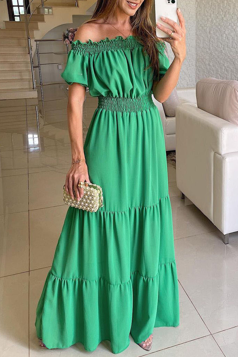 Sexy Elegant Solid Off the Shoulder Waist Skirt Dresses(7 Colors)