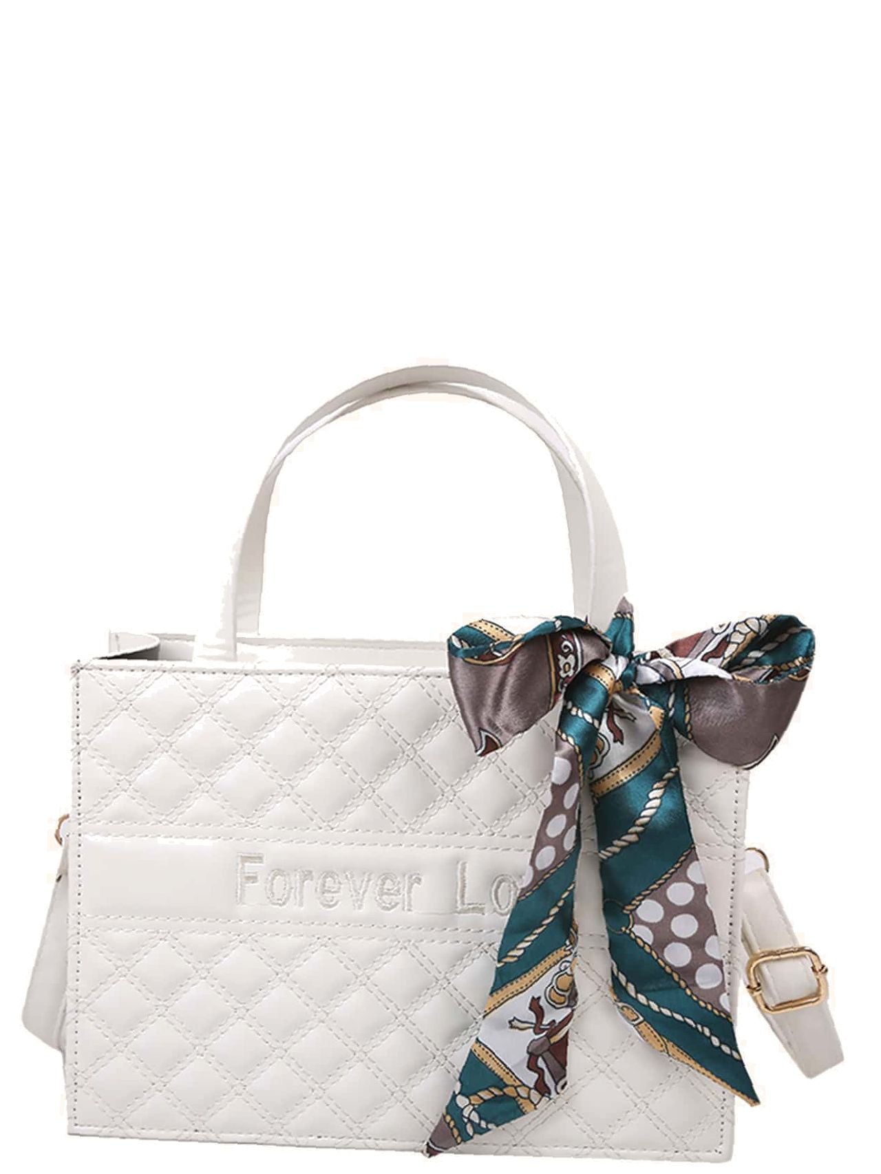 Twilly Scarf Decor Quilted Satchel Bag  - Women Satchels