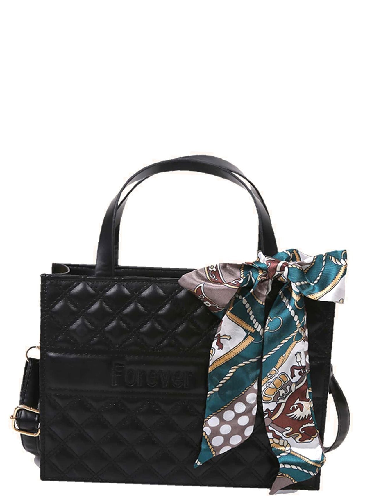 Twilly Scarf Decor Quilted Satchel Bag  - Women Satchels