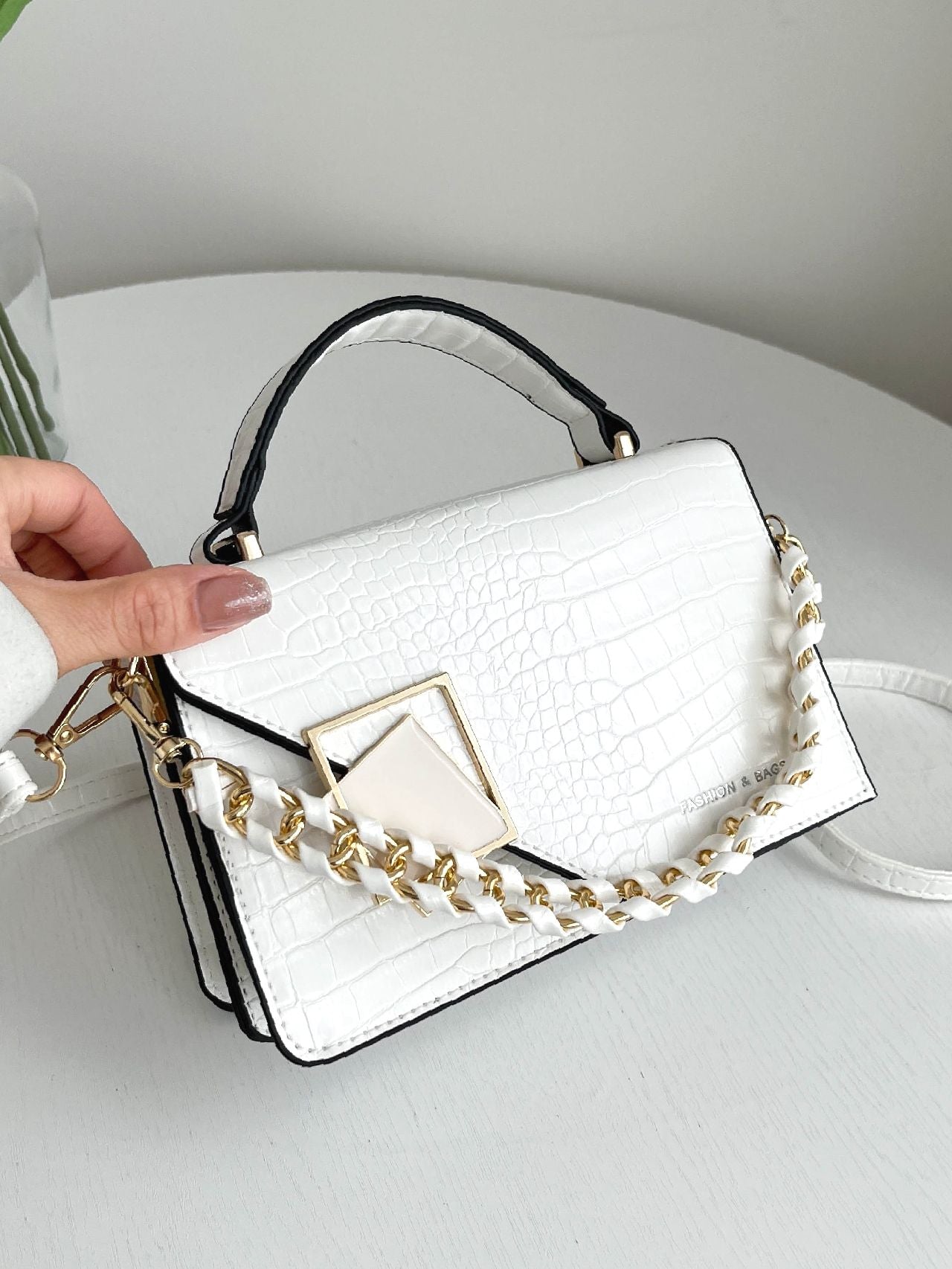 Crocodile Embossed Flap Square Bag  - Women Satchels