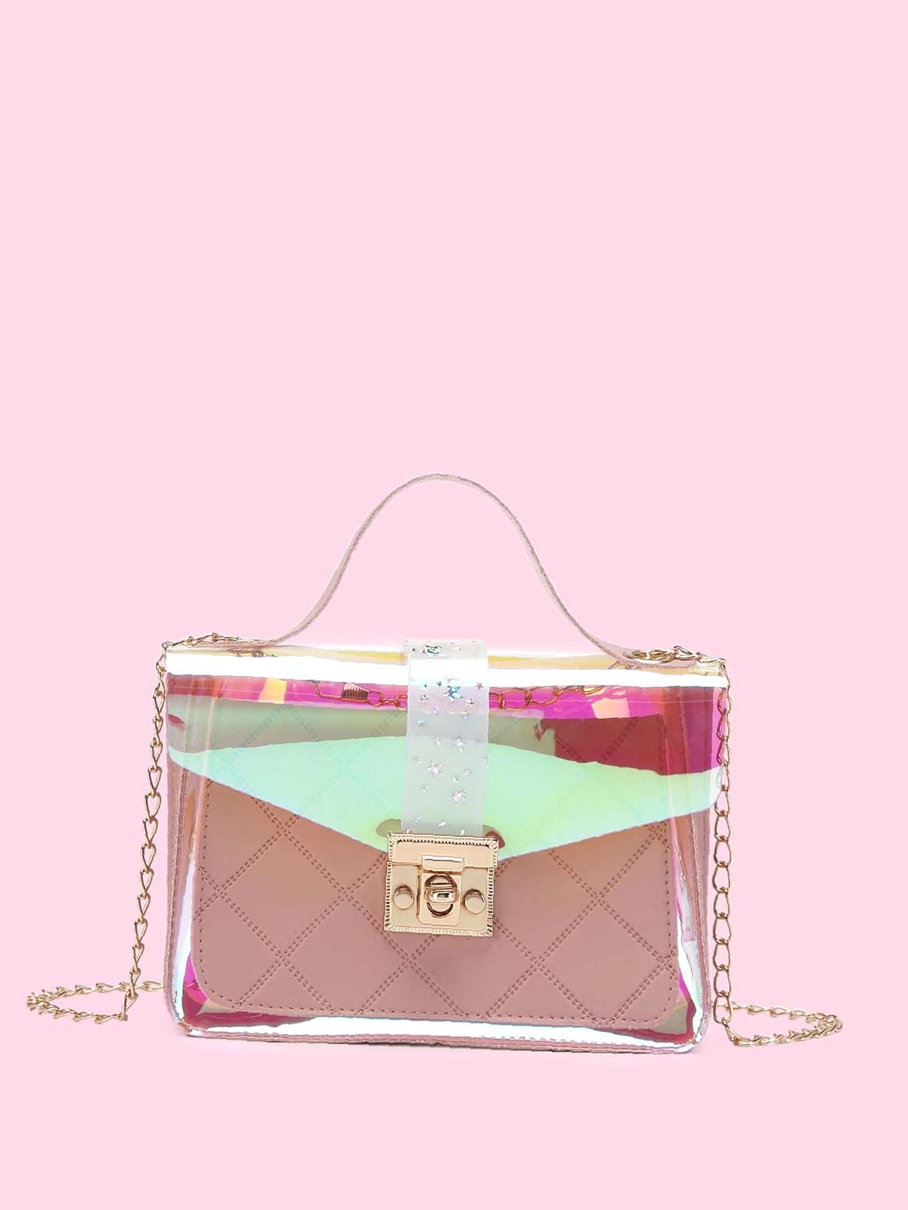 Twist Lock Holographic Satchel Bag  - Women Satchels