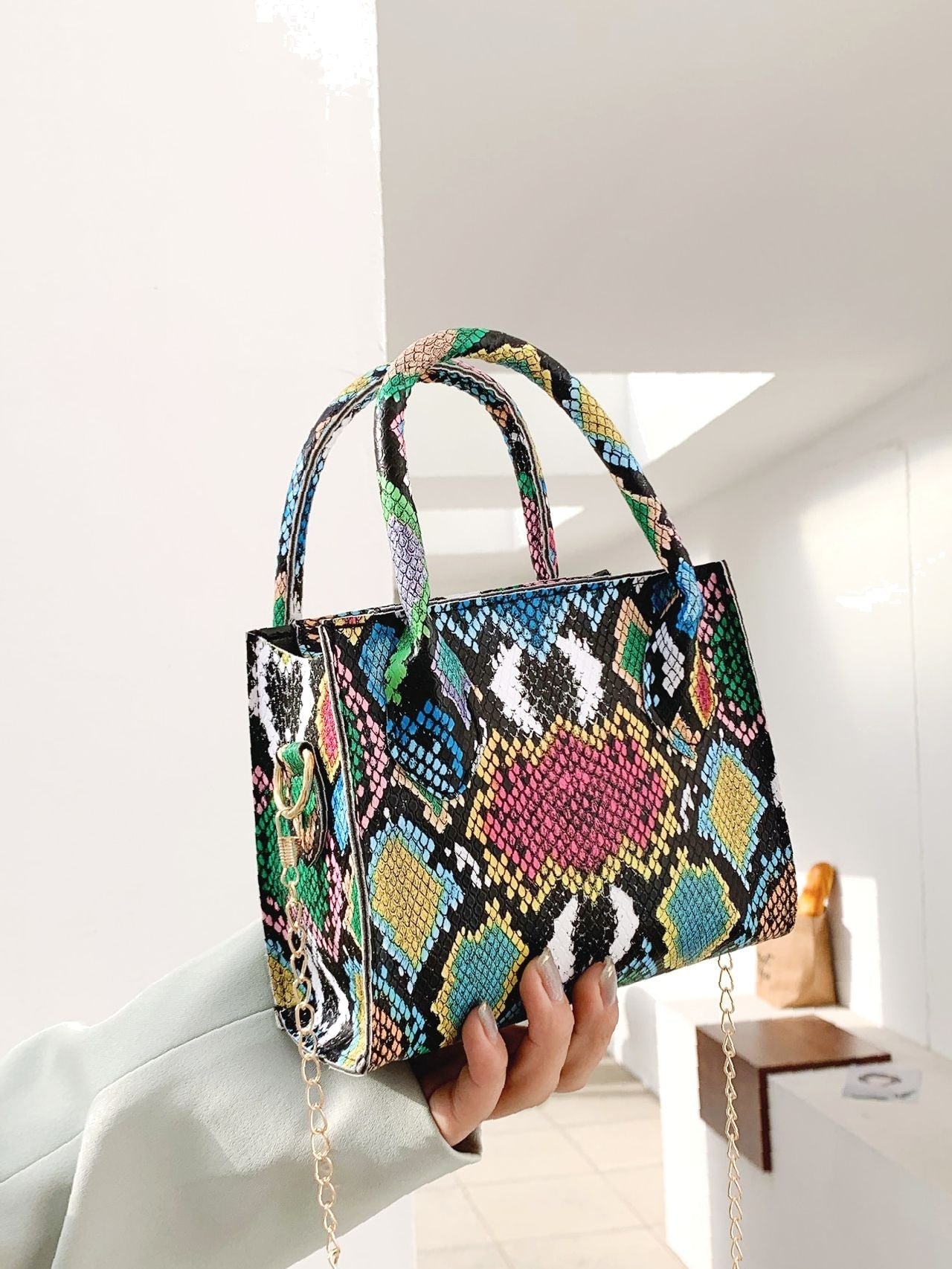 Snakeskin Print Satchel Bag  - Women Satchels