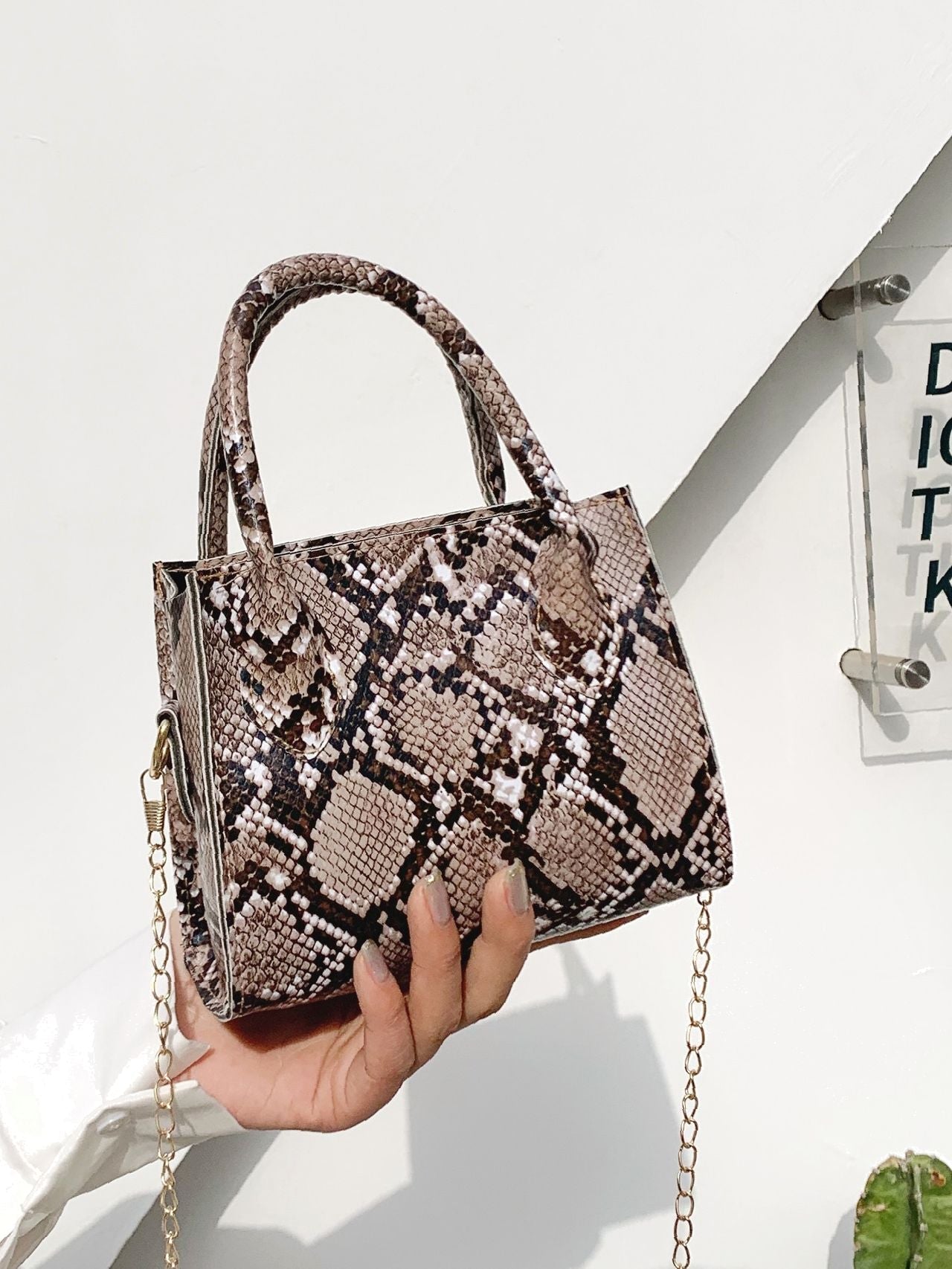 Snakeskin Print Satchel Bag  - Women Satchels