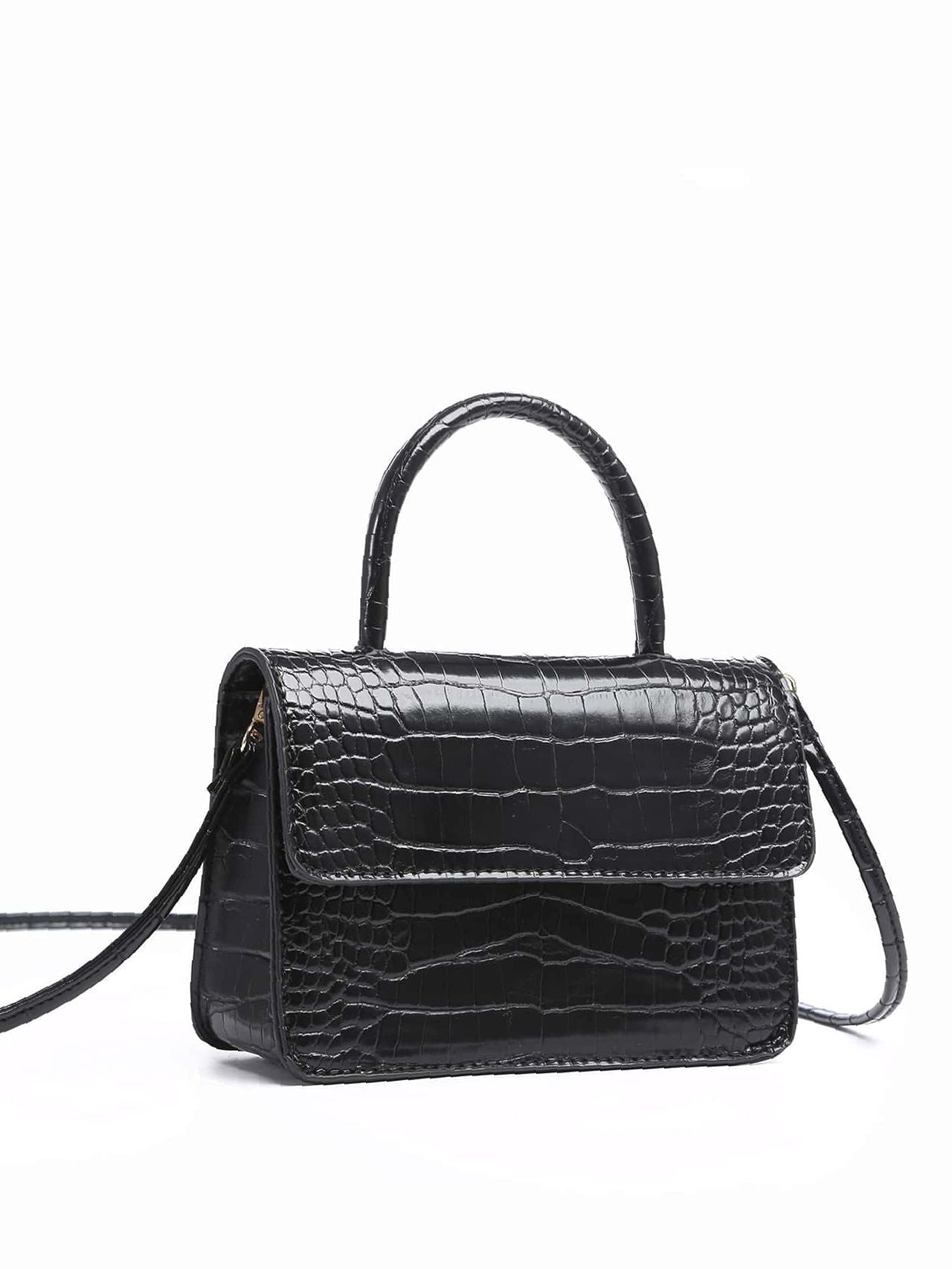 Crocodile Embossed Flap Square Bag  - Women Satchels