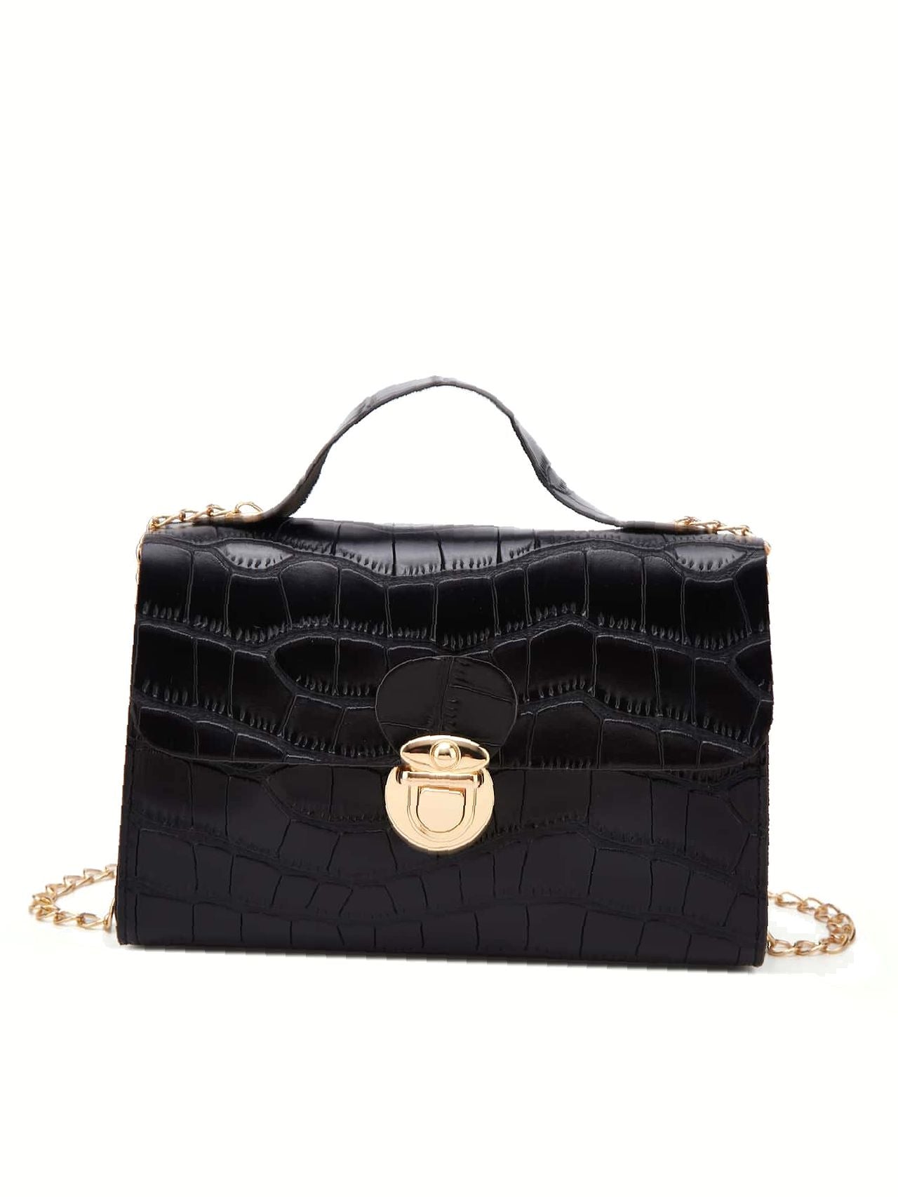 Push Lock Croc Embossed Satchel Bag  - Women Satchels