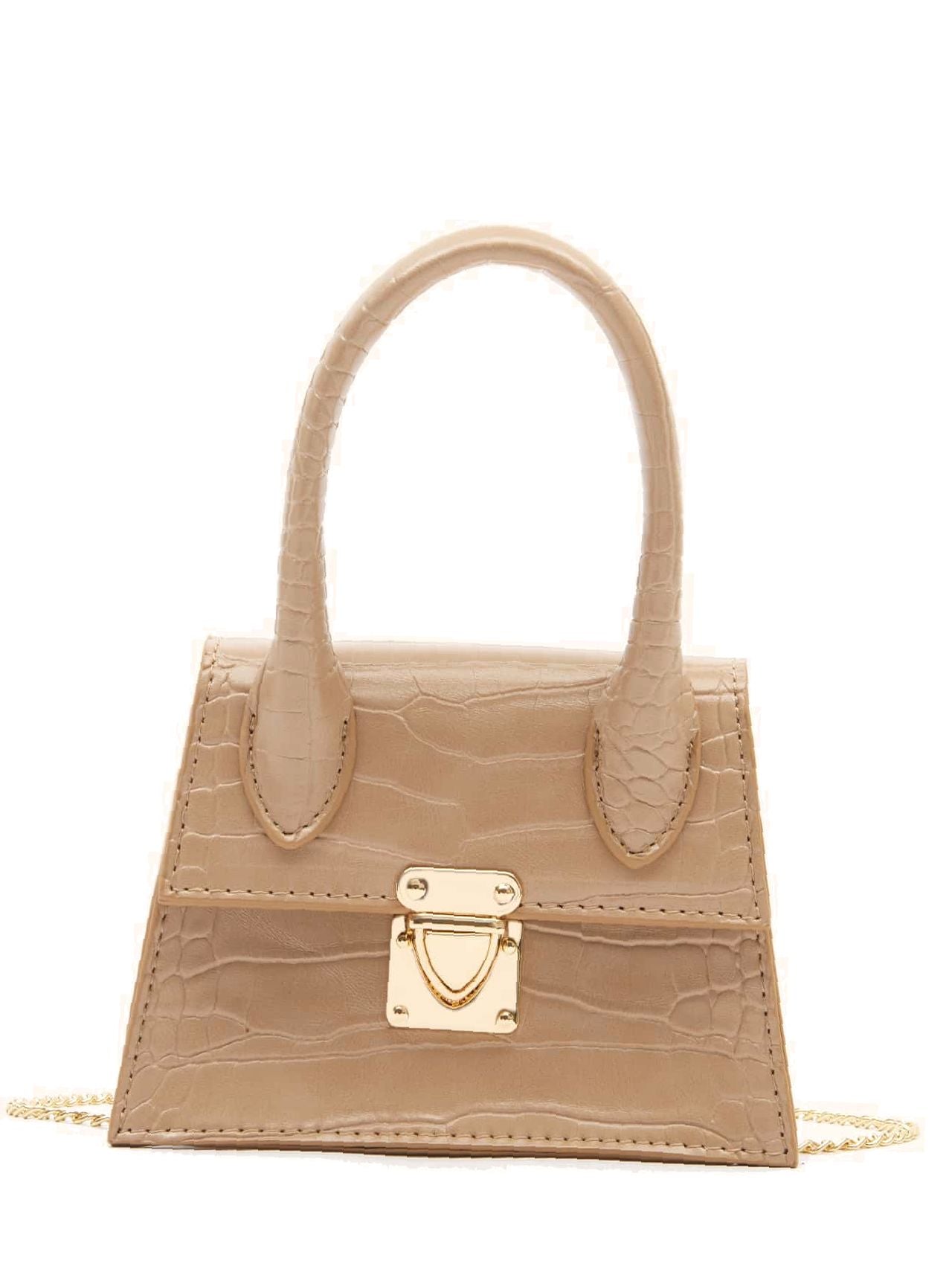 Push Lock Croc Embossed Chain Satchel Bag  - Women Satchels