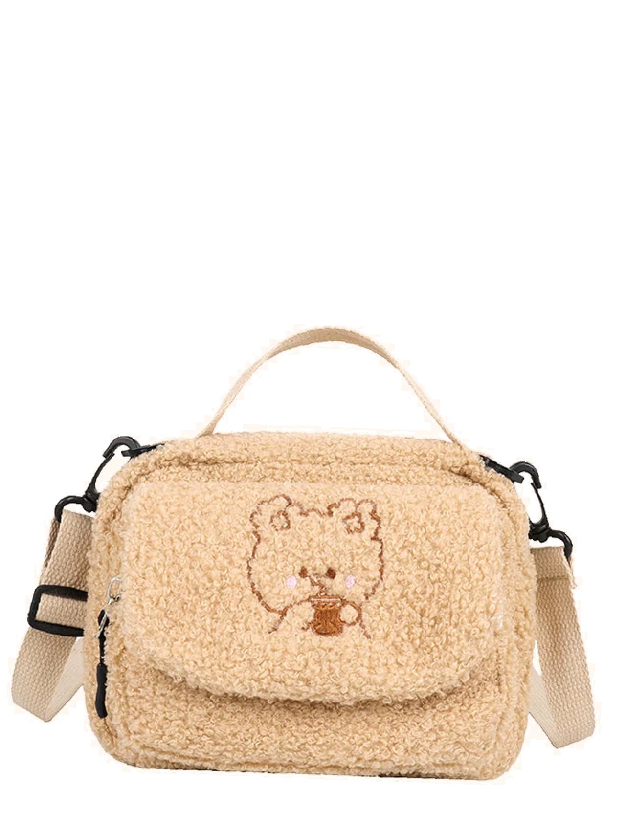 Cartoon Embroidered Fluffy Satchel Bag  - Women Satchels