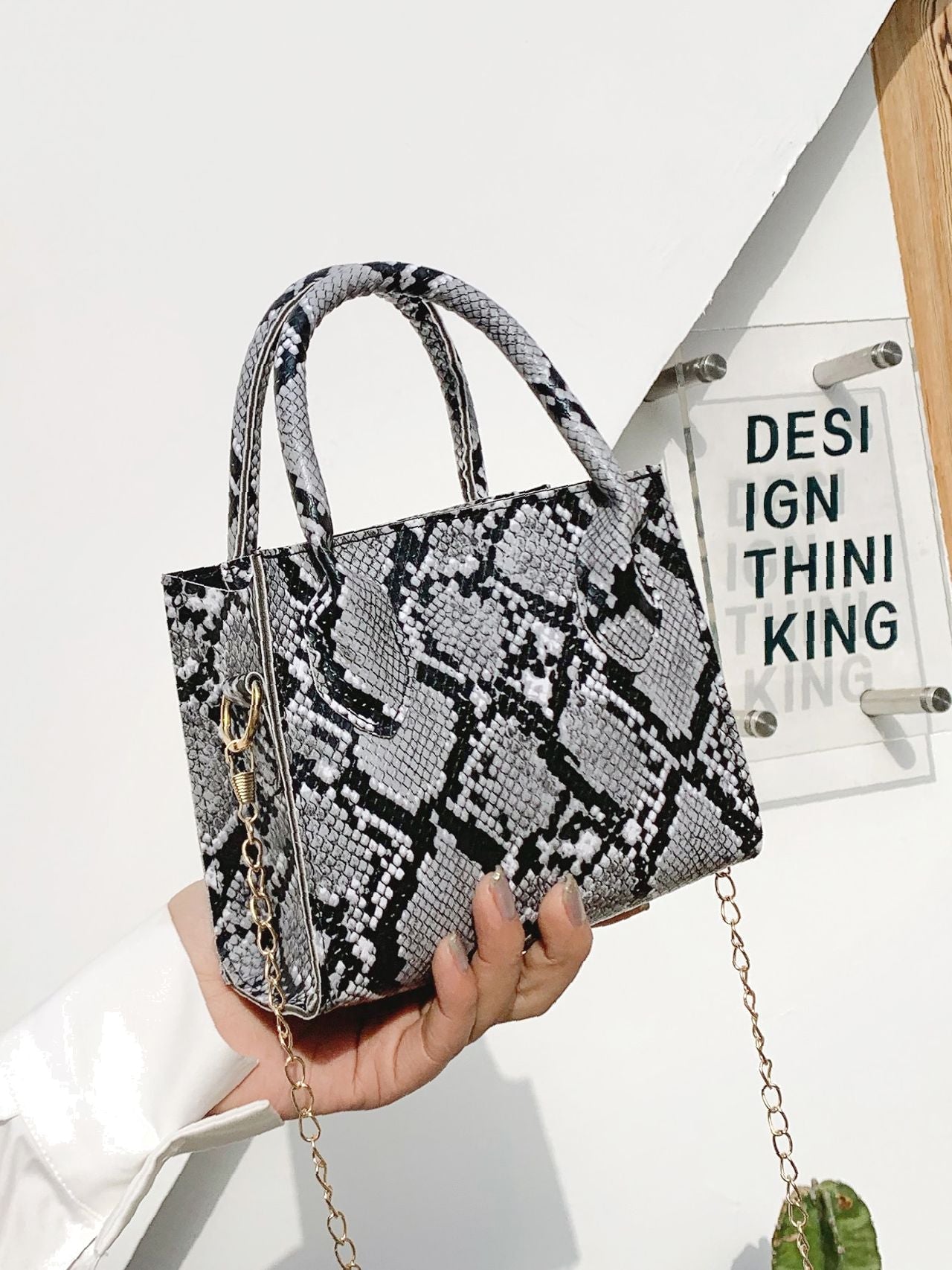 Snakeskin Print Satchel Bag  - Women Satchels